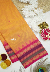 Karthigai silk cotton multicolor rudraksham border - Mustard orange